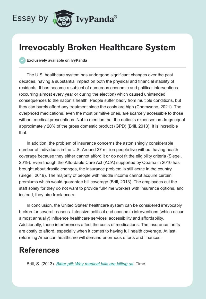 Irrevocably Broken Healthcare System. Page 1