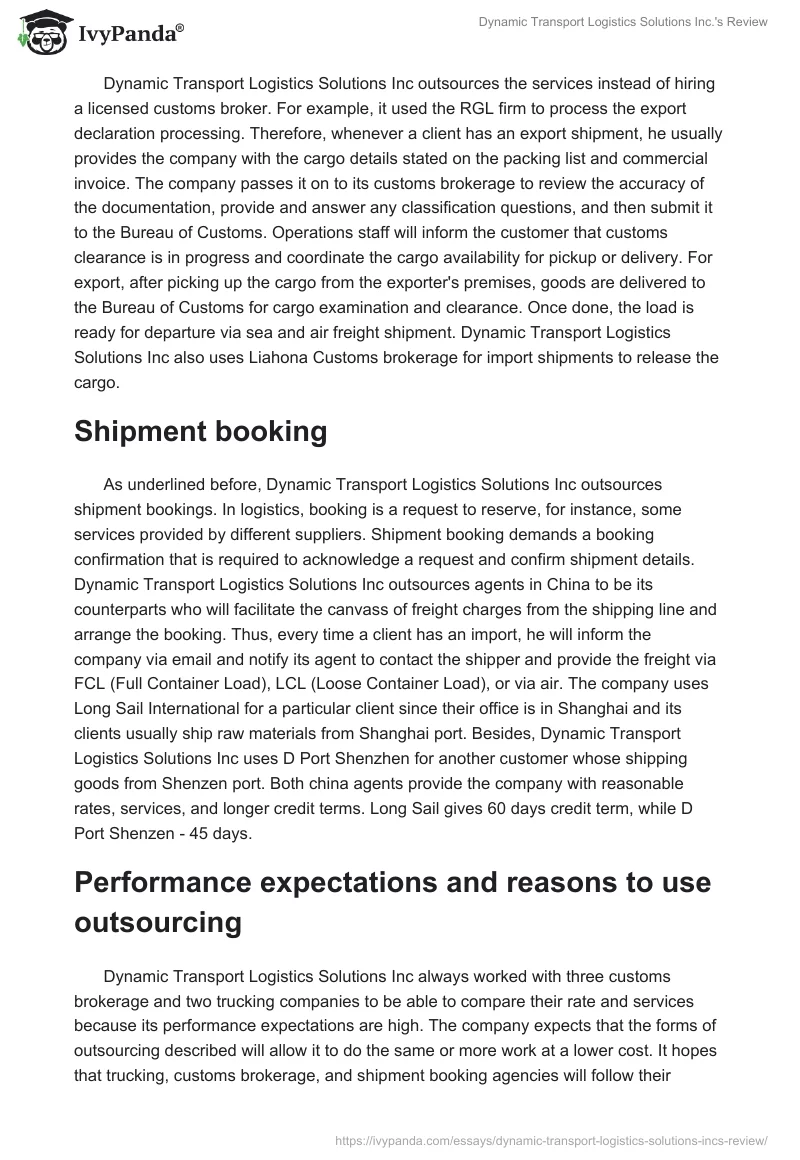 Dynamic Transport Logistics Solutions Inc.'s Review. Page 2