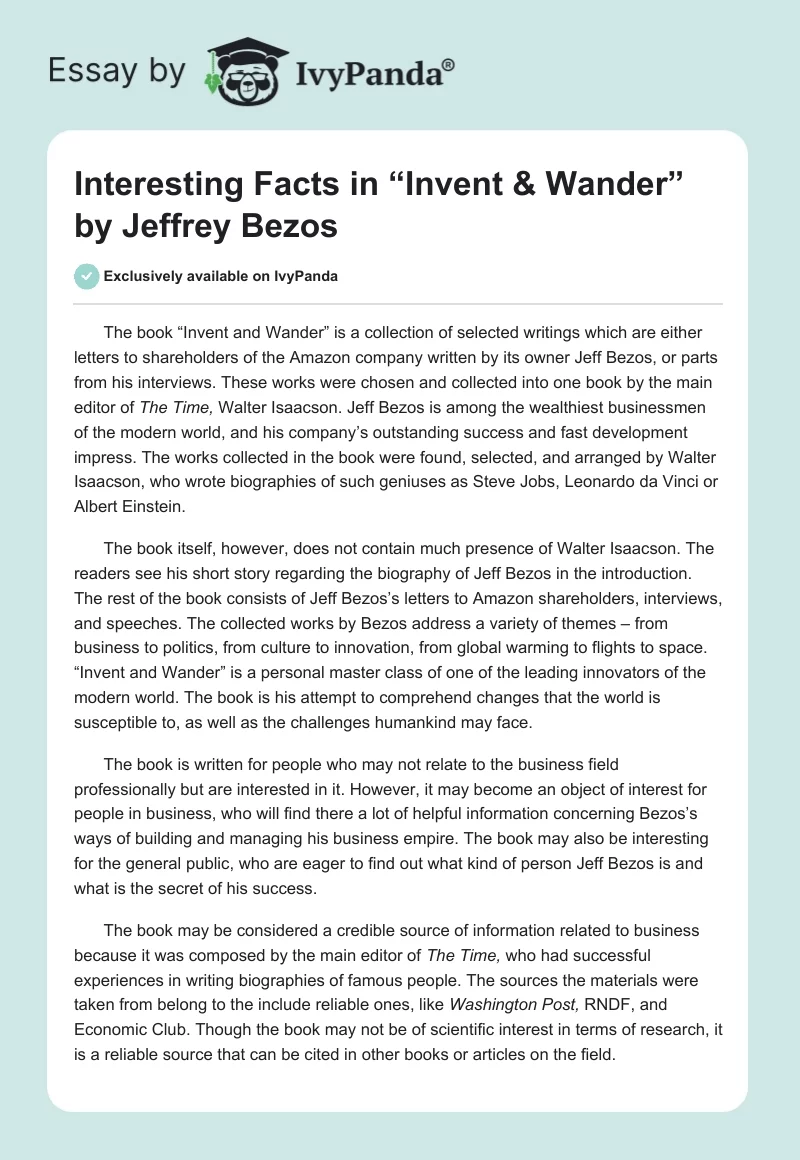 Interesting Facts in “Invent & Wander” by Jeffrey Bezos. Page 1