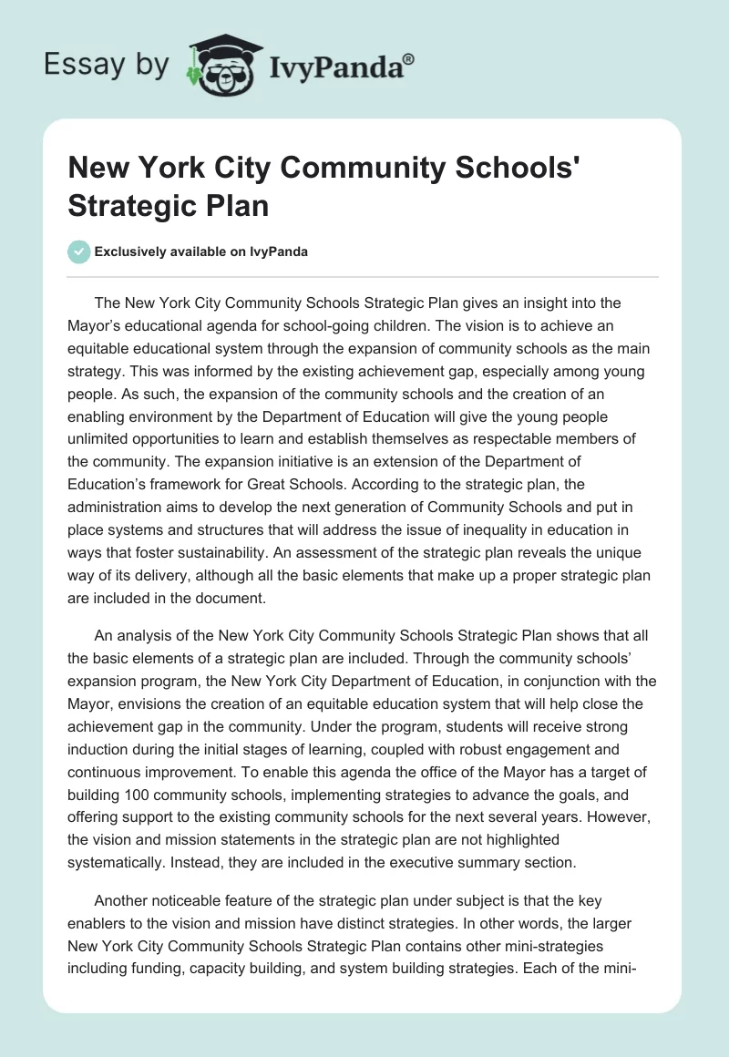 New York City Community Schools' Strategic Plan. Page 1