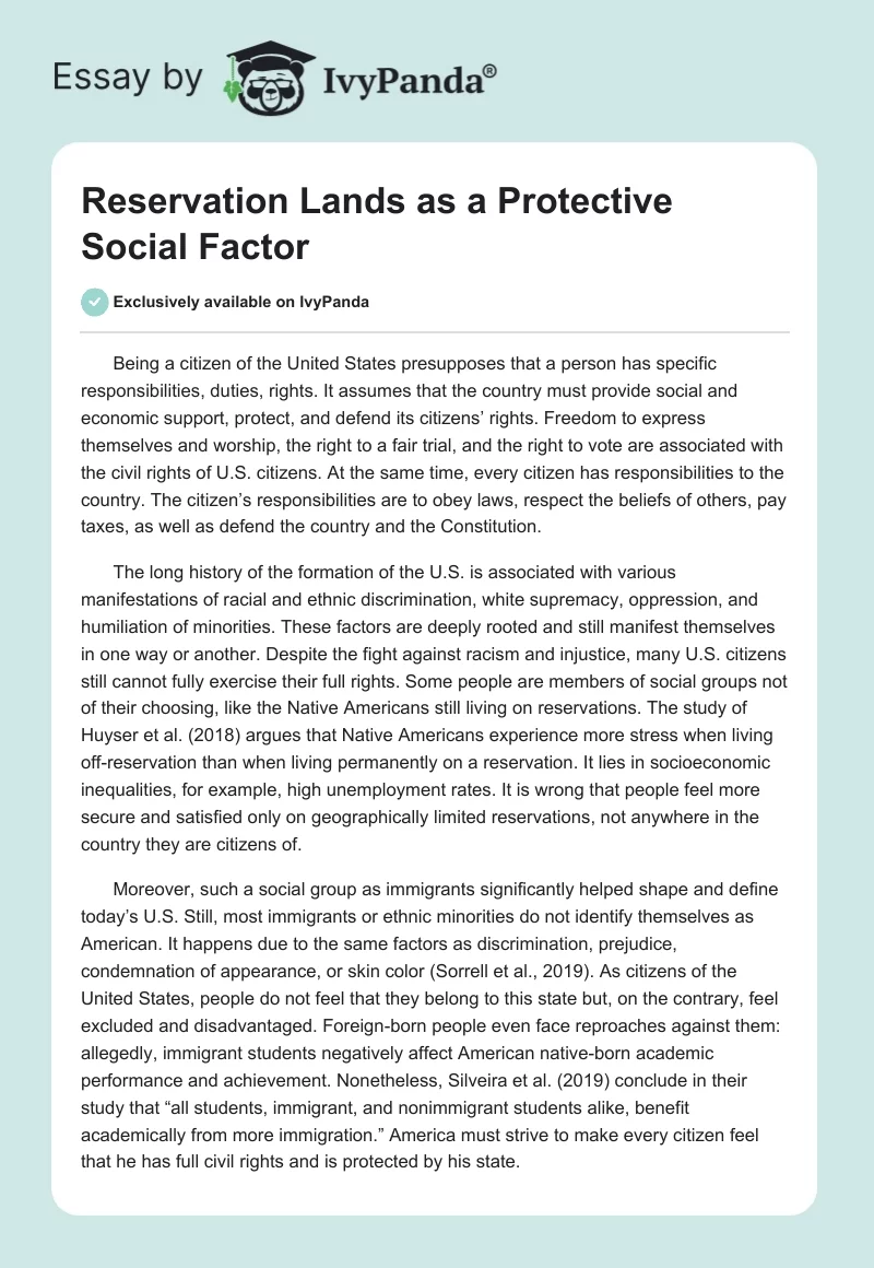 Reservation Lands as a Protective Social Factor. Page 1