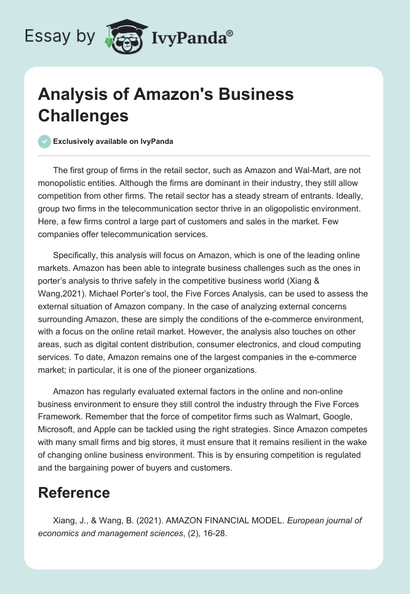 Analysis of Amazon's Business Challenges. Page 1