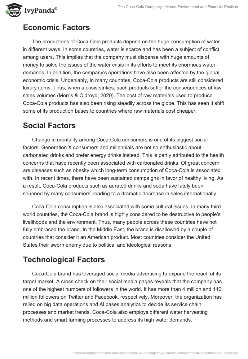 The Coca-Cola Company's Macro Environment and Financial Position. Page 2