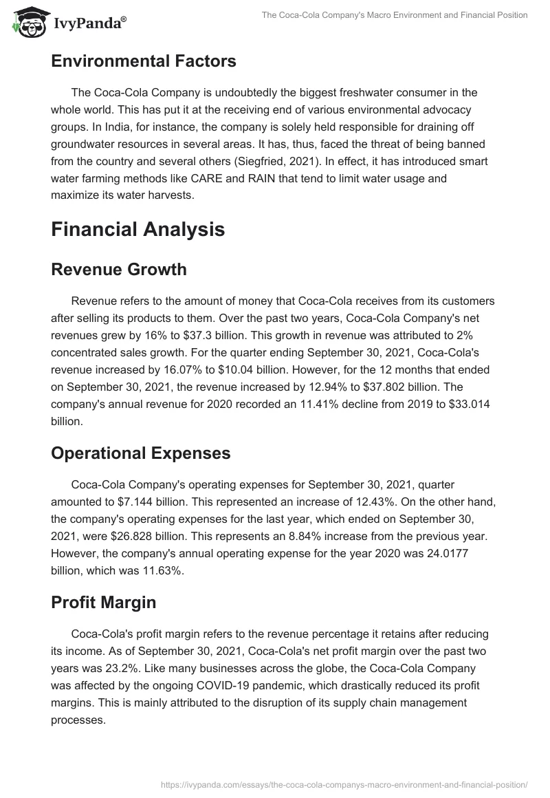 The Coca-Cola Company's Macro Environment and Financial Position. Page 3