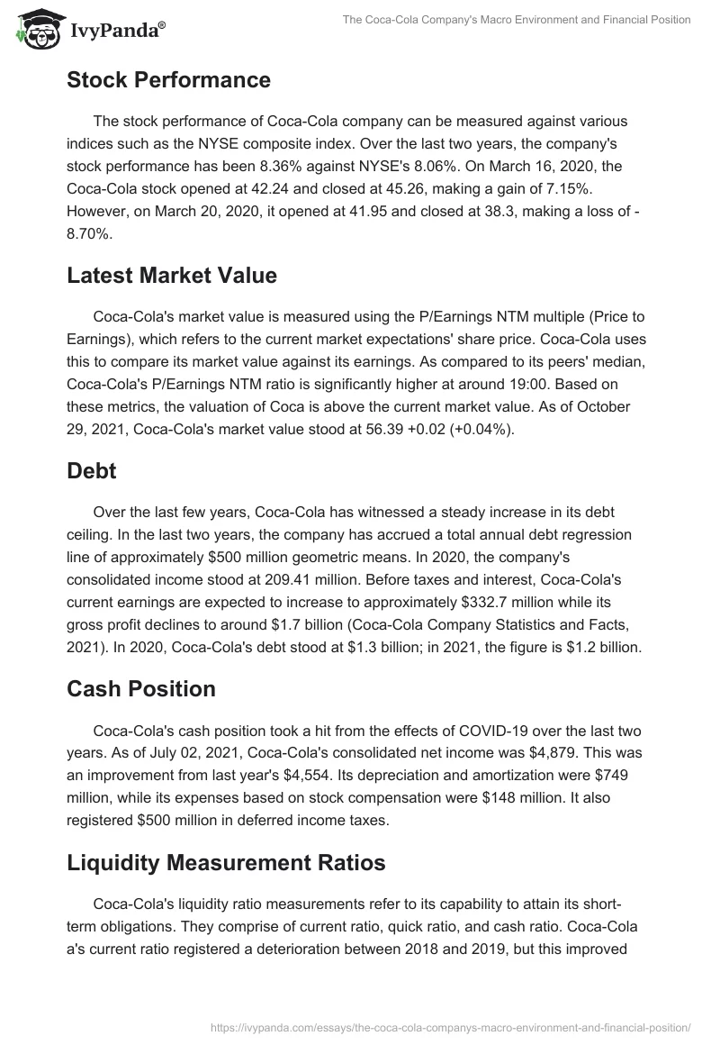 The Coca-Cola Company's Macro Environment and Financial Position. Page 4