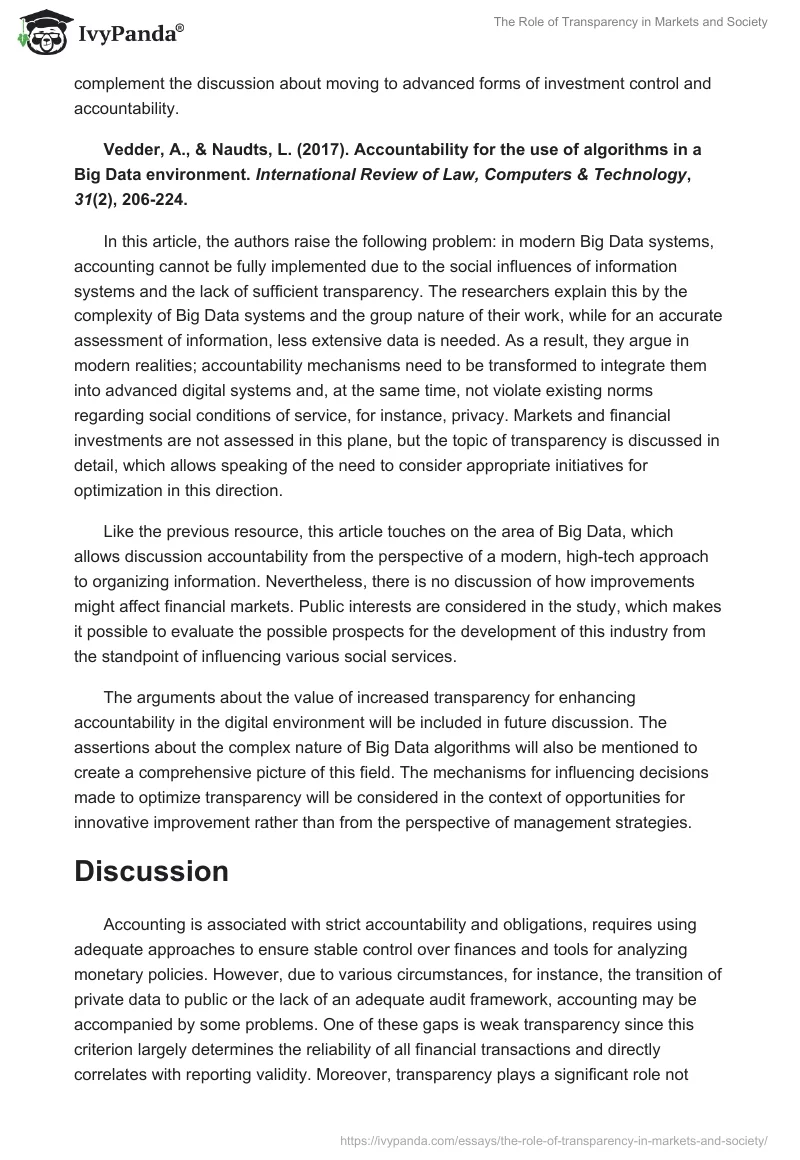 The Role of Transparency in Markets and Society. Page 4