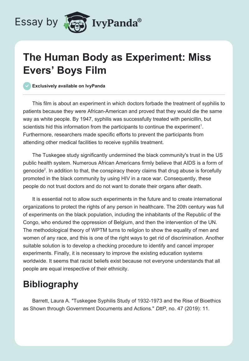 The Human Body as Experiment: Miss Evers’ Boys Film. Page 1
