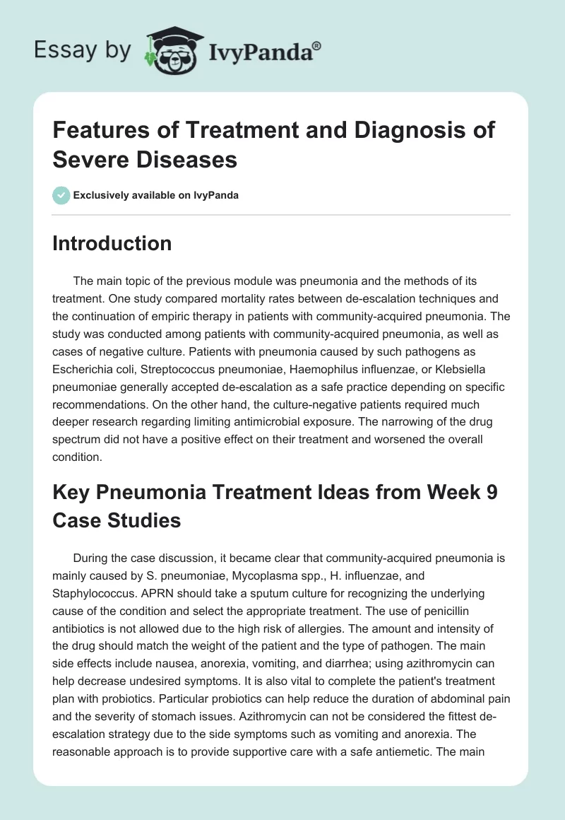 Features of Treatment and Diagnosis of Severe Diseases. Page 1
