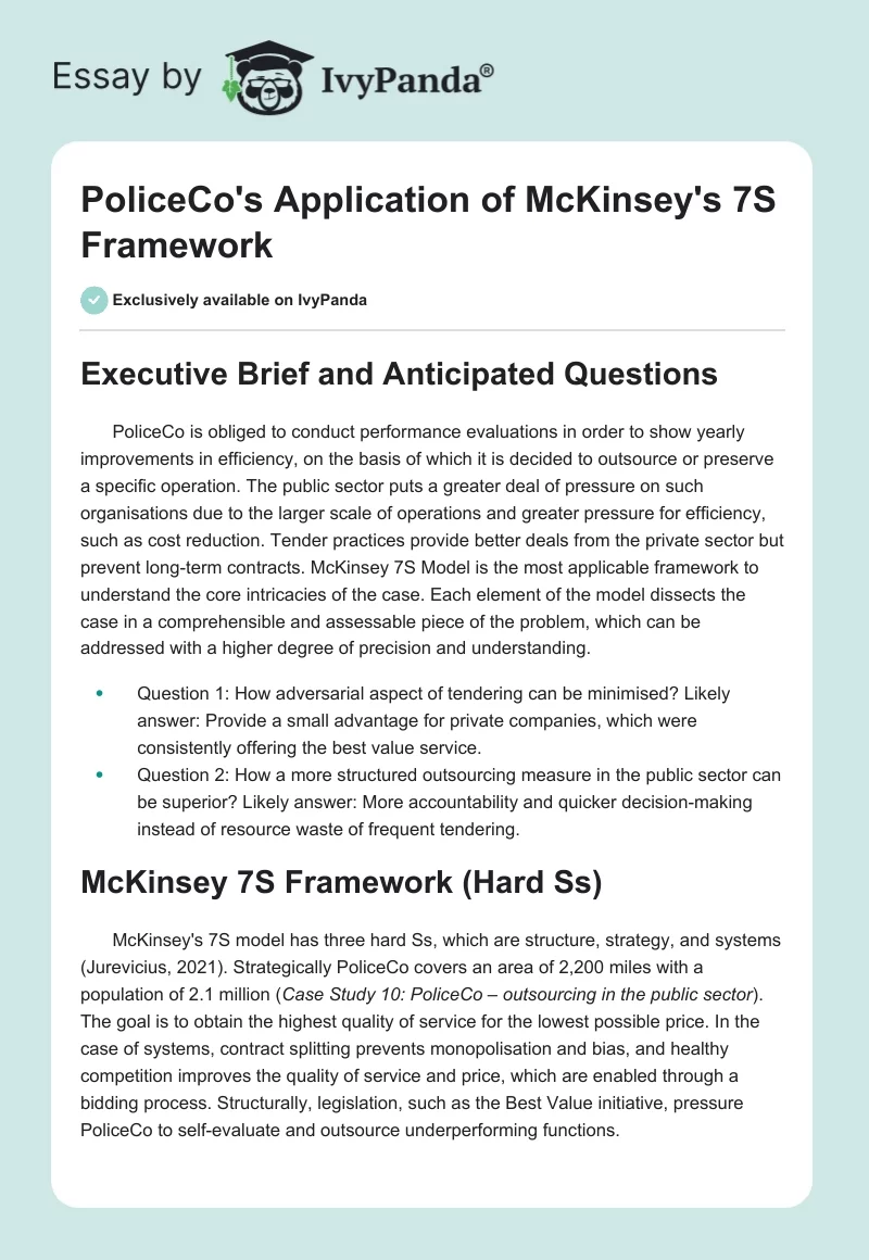 PoliceCo's Application of McKinsey's 7S Framework. Page 1
