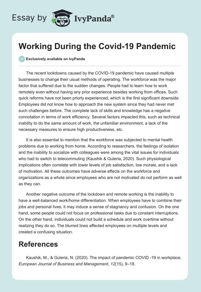 Working During the Covid-19 Pandemic. Page 1