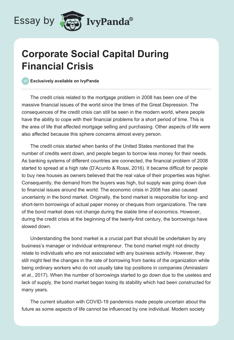 Corporate Social Capital During Financial Crisis. Page 1