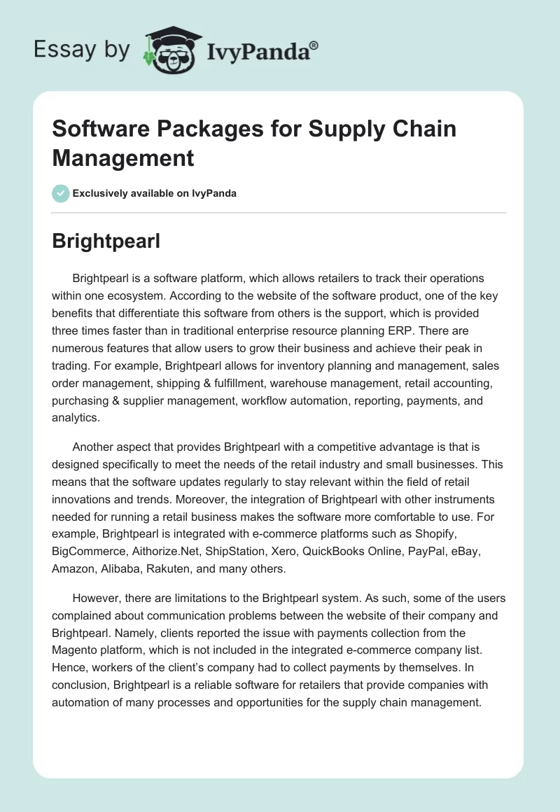 Software Packages for Supply Chain Management. Page 1