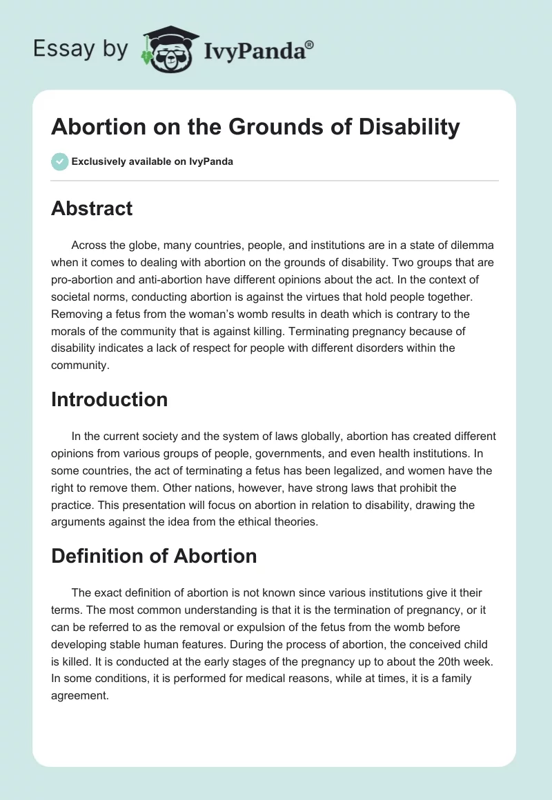 Abortion on the Grounds of Disability. Page 1