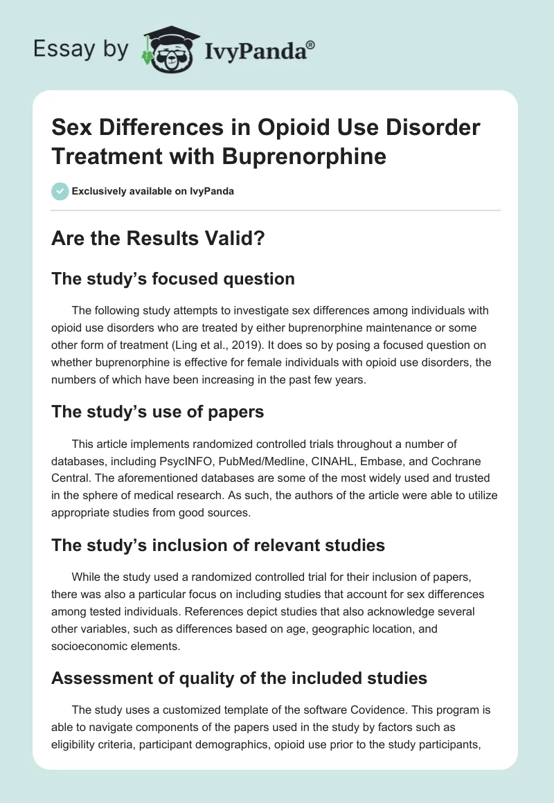 Sex Differences in Opioid Use Disorder Treatment With Buprenorphine. Page 1