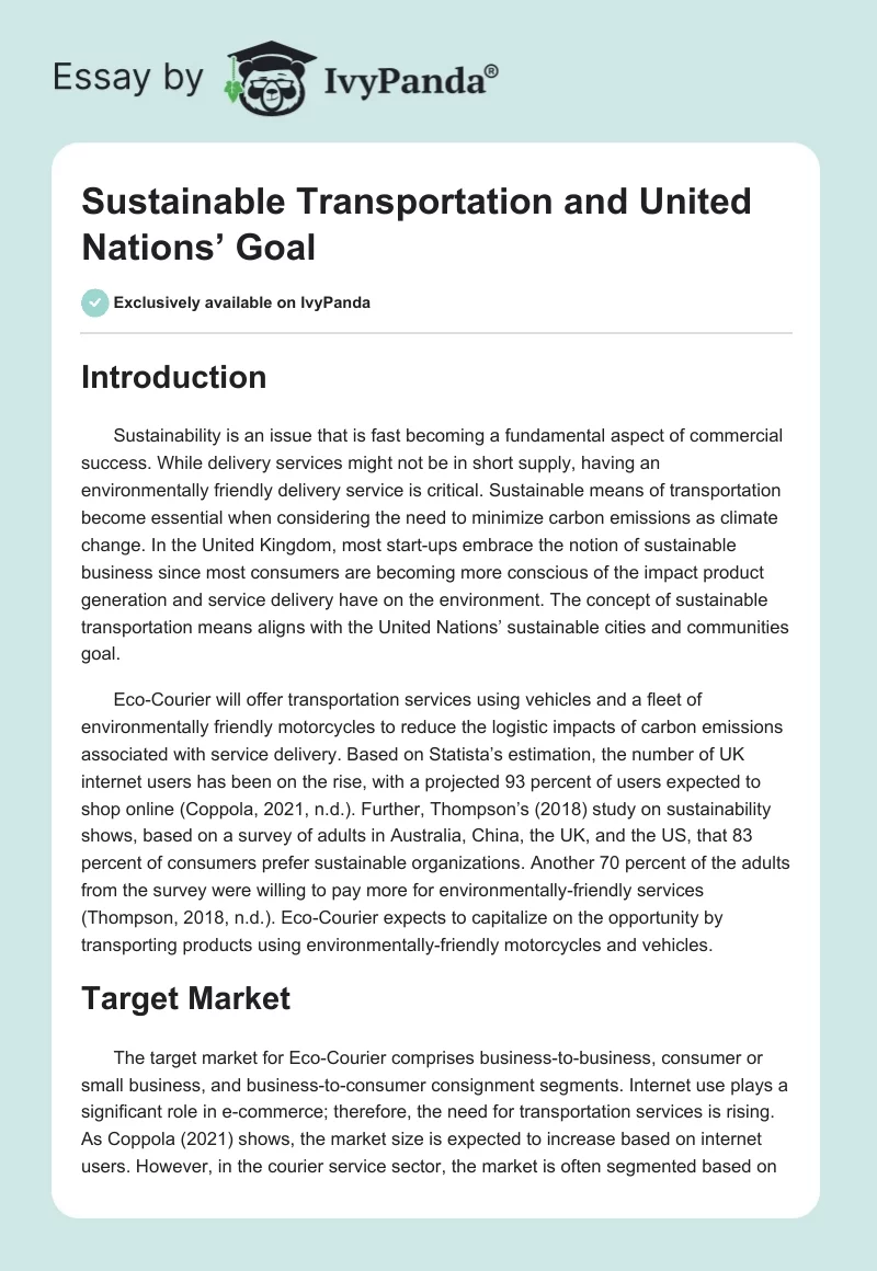 Sustainable Transportation and United Nations’ Goal. Page 1