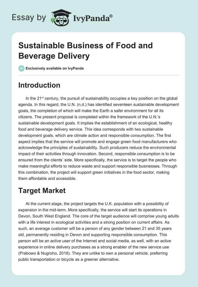 Sustainable Business of Food and Beverage Delivery. Page 1