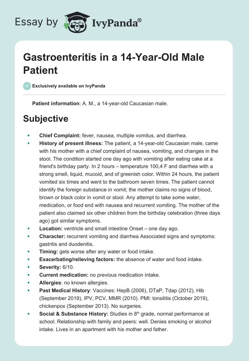 Gastroenteritis in a 14-Year-Old Male Patient. Page 1