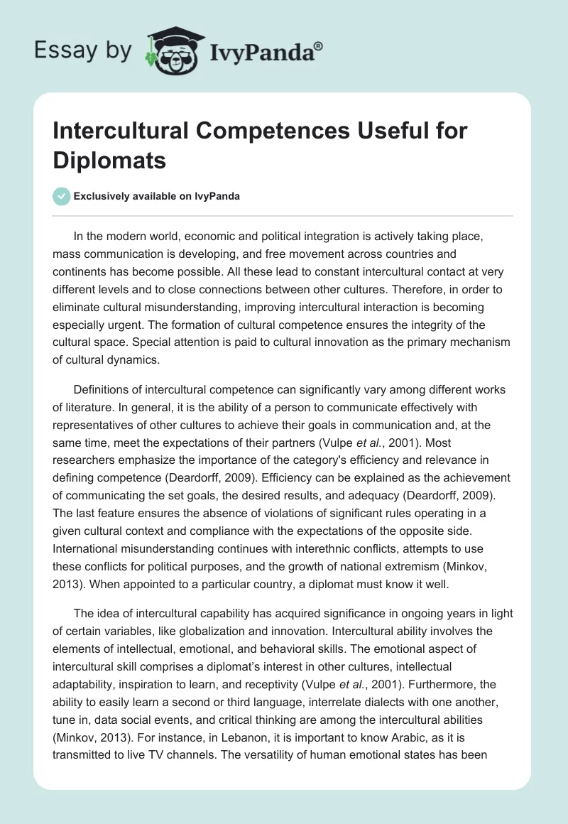 Intercultural Competences Useful for Diplomats. Page 1