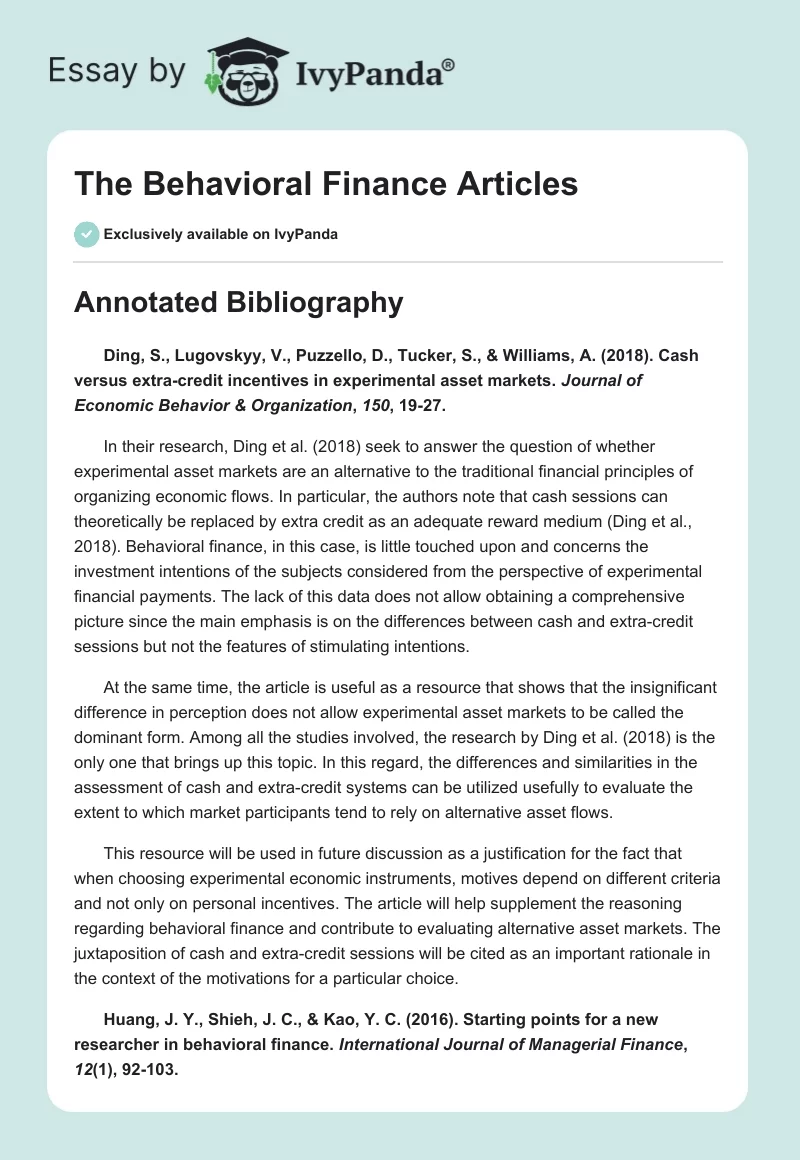The Behavioral Finance Articles. Page 1