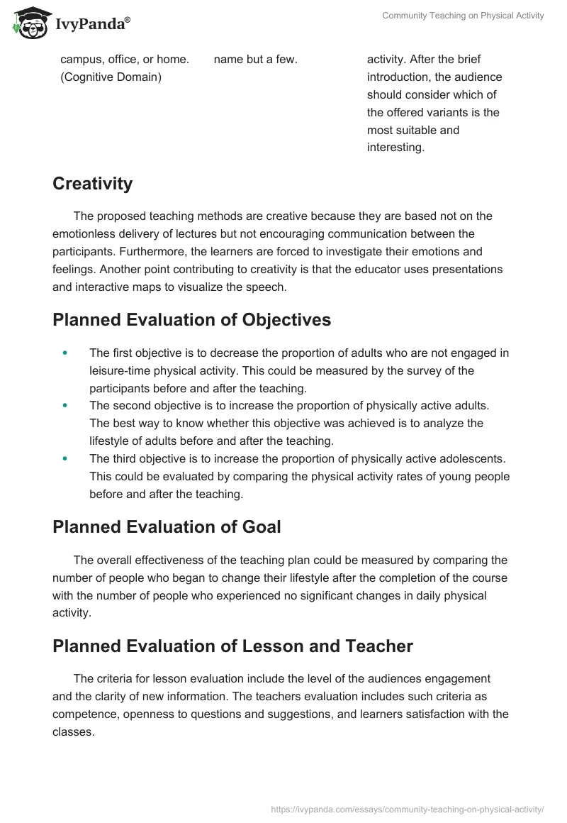 Community Teaching on Physical Activity. Page 4