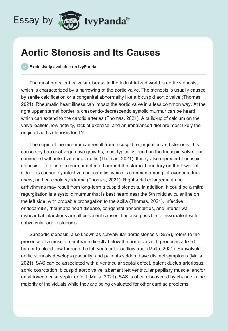 Aortic Stenosis and Its Causes. Page 1