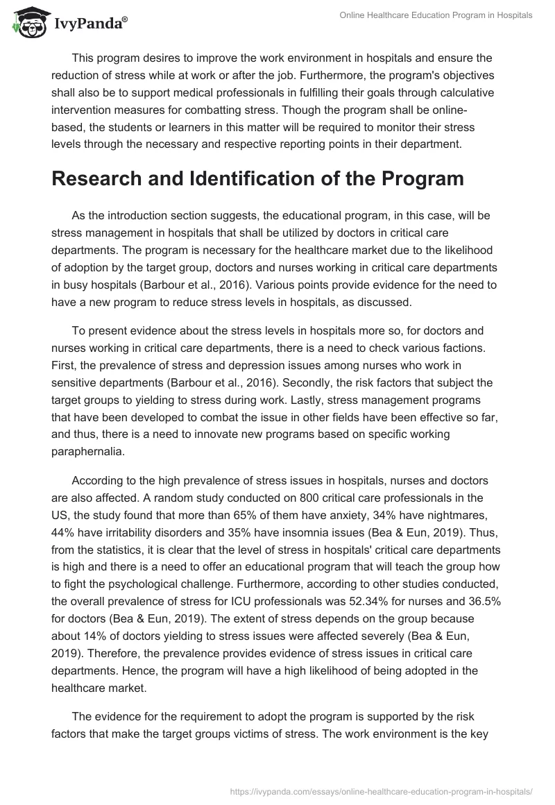 Online Healthcare Education Program in Hospitals. Page 2