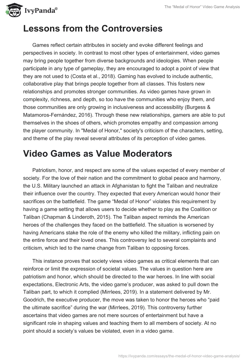 The “Medal of Honor” Video Game Analysis. Page 2