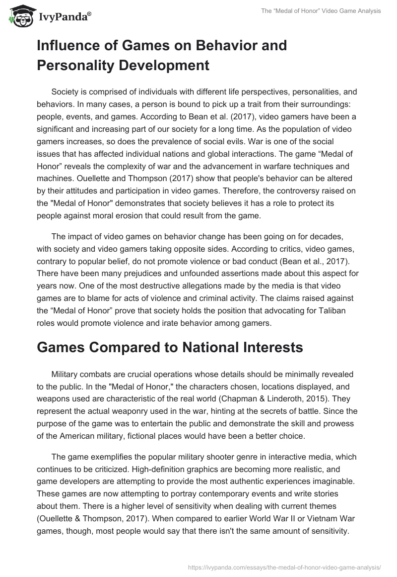 The “Medal of Honor” Video Game Analysis. Page 3