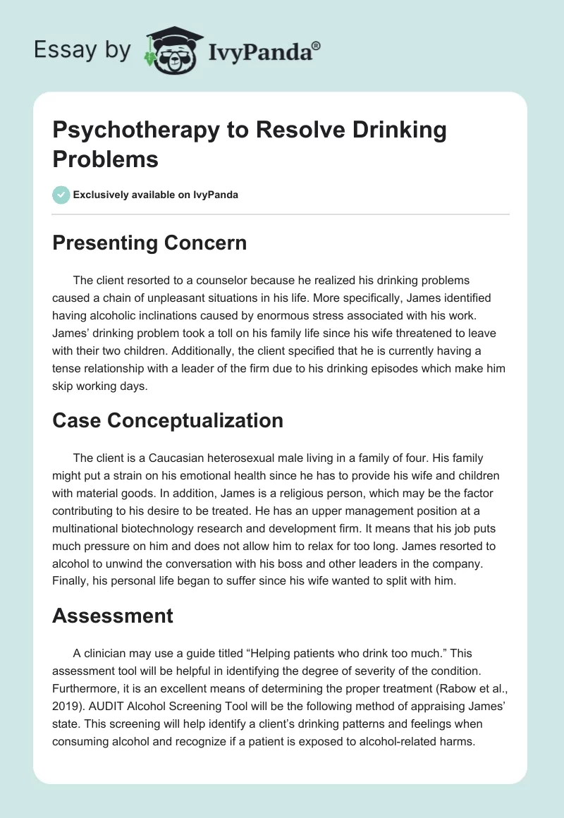 Psychotherapy to Resolve Drinking Problems. Page 1