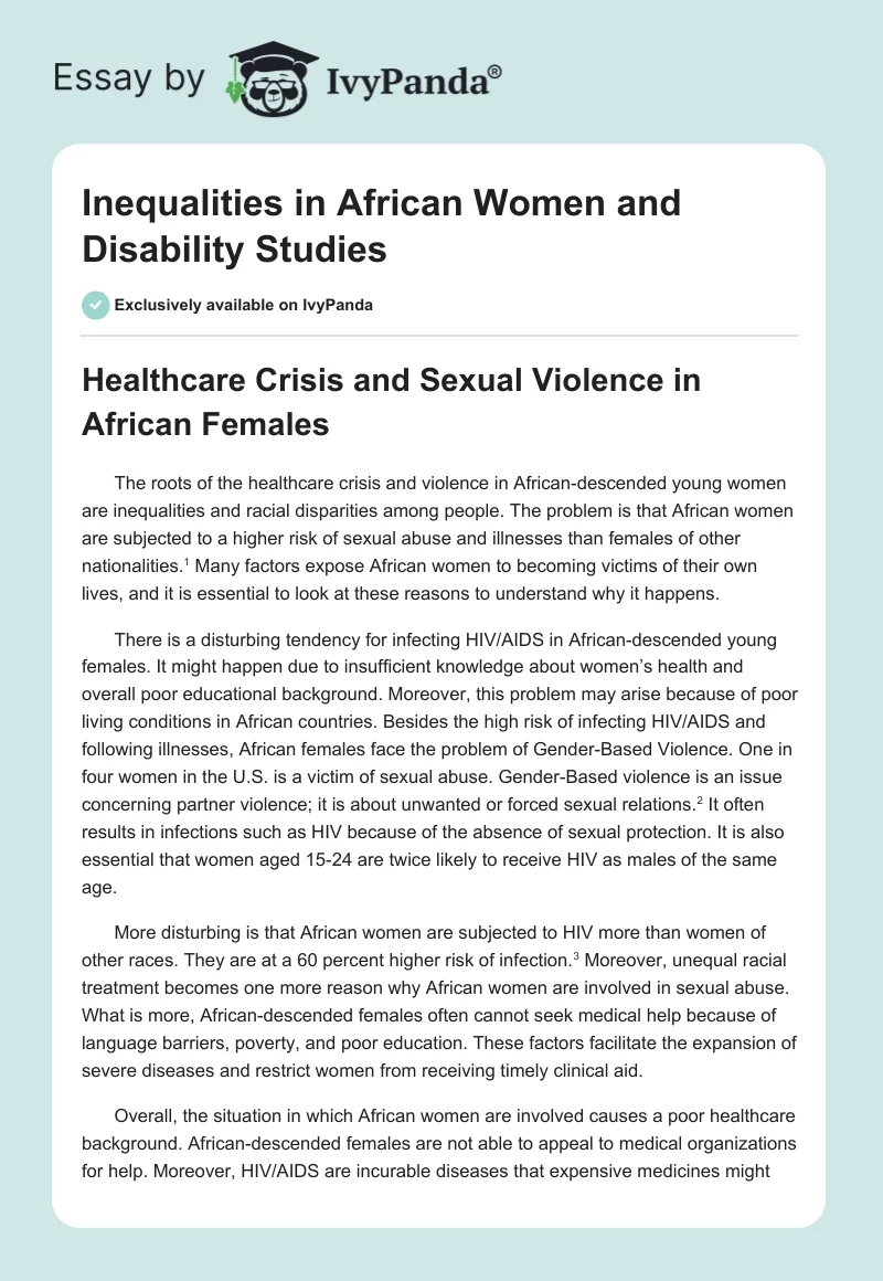 Inequalities in African Women and Disability Studies. Page 1