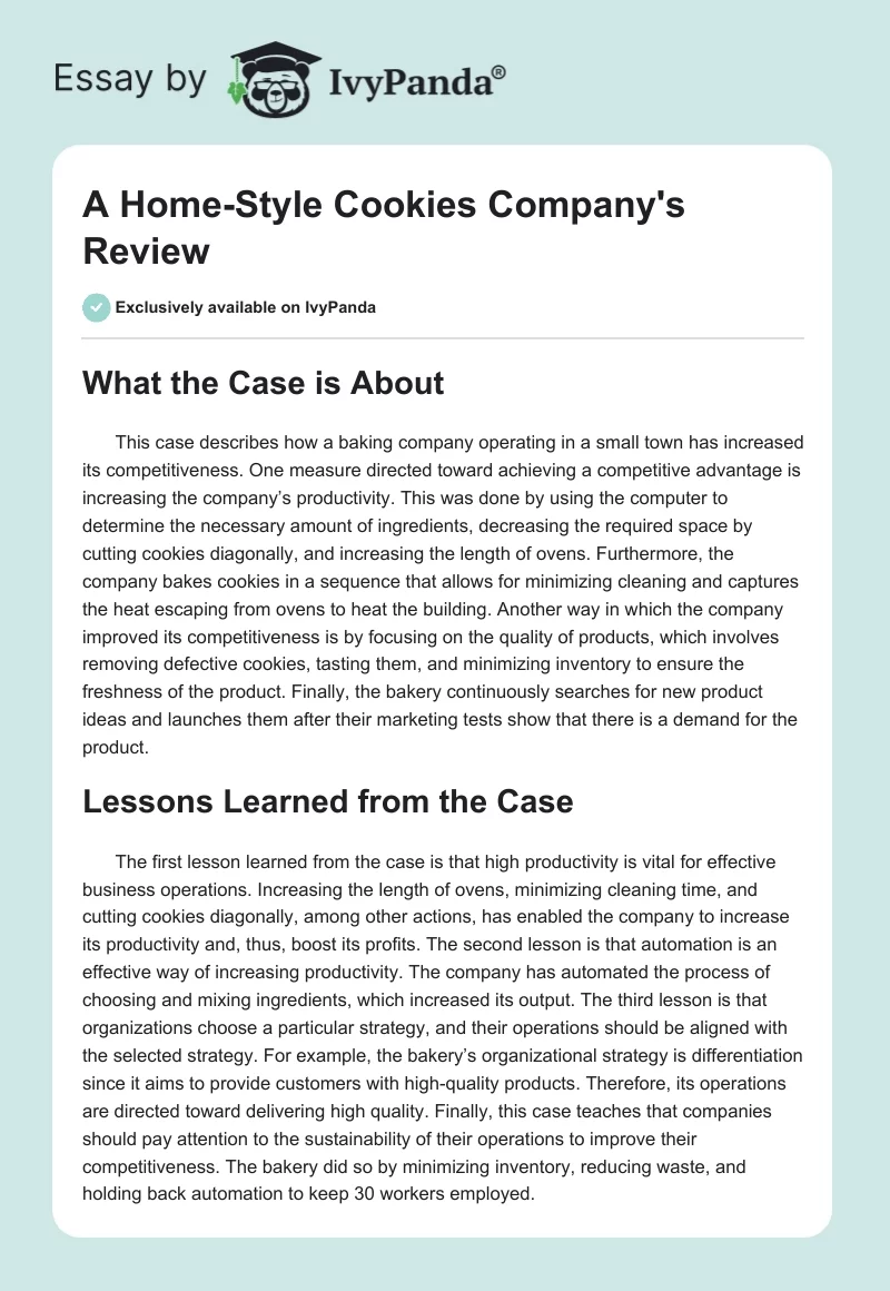 A Home-Style Cookies Company's Review. Page 1