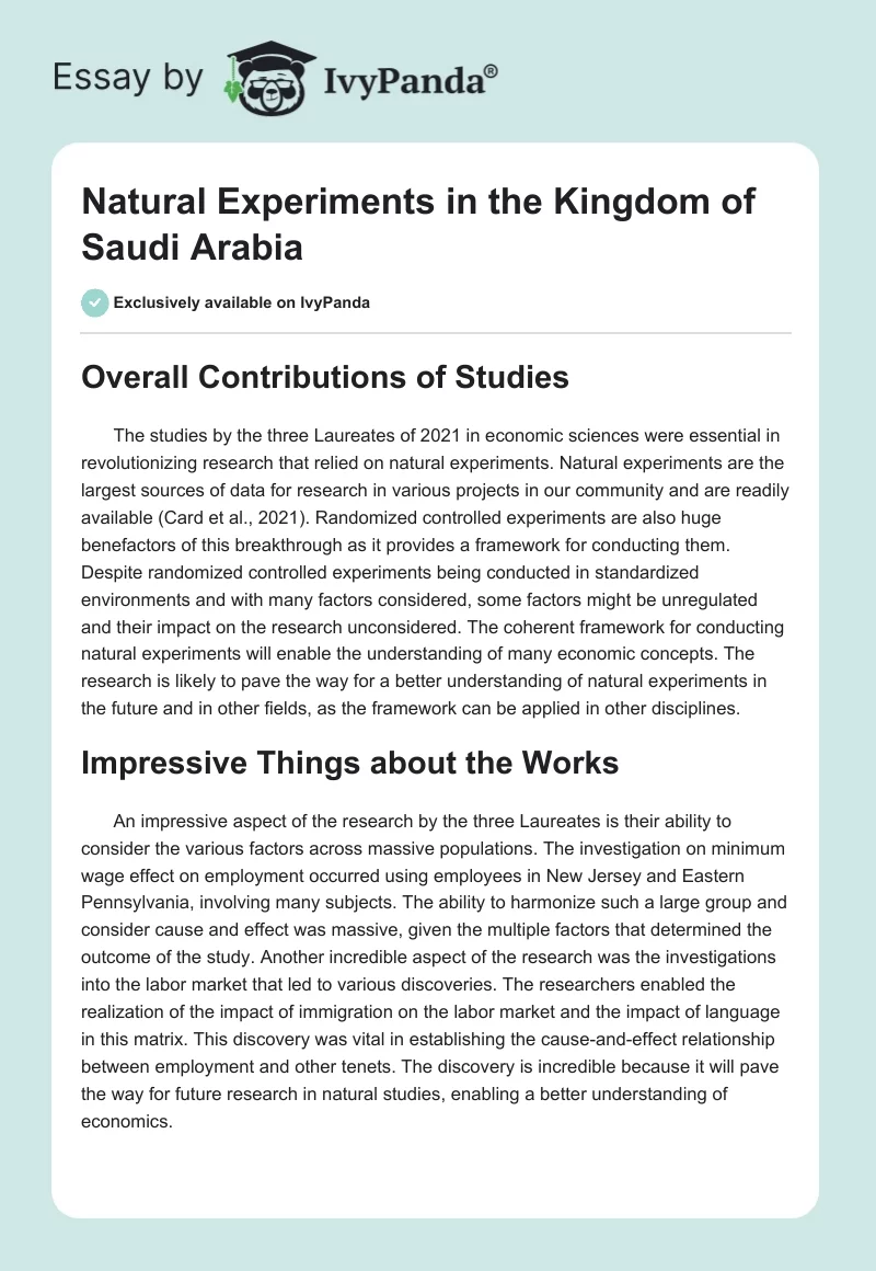 Natural Experiments in the Kingdom of Saudi Arabia. Page 1