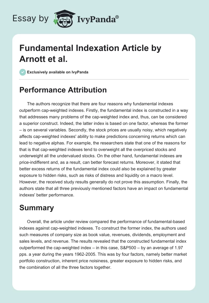 Fundamental Indexation Article by Arnott et al.. Page 1