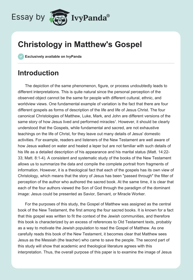 Christology in Matthew's Gospel. Page 1
