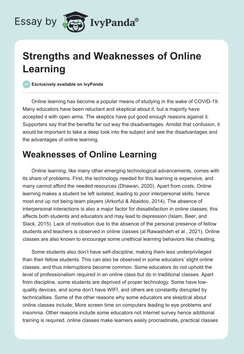 Strengths and Weaknesses of Online Learning. Page 1