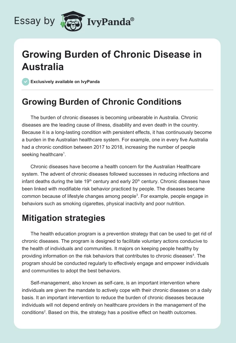 Growing Burden of Chronic Disease in Australia. Page 1