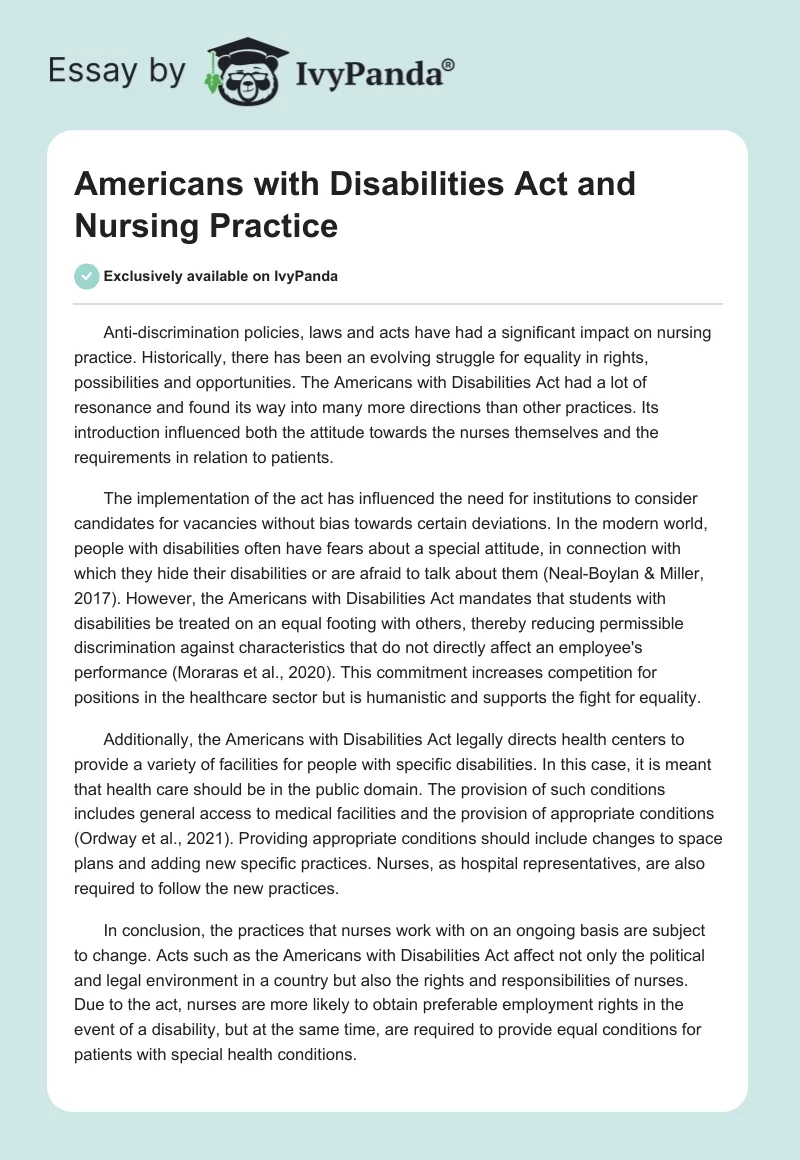 Americans with Disabilities Act and Nursing Practice. Page 1