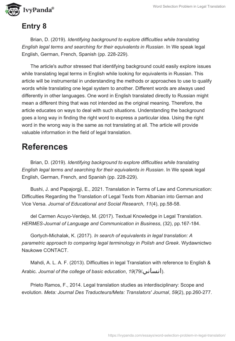 Word Selection Problem in Legal Translation. Page 5