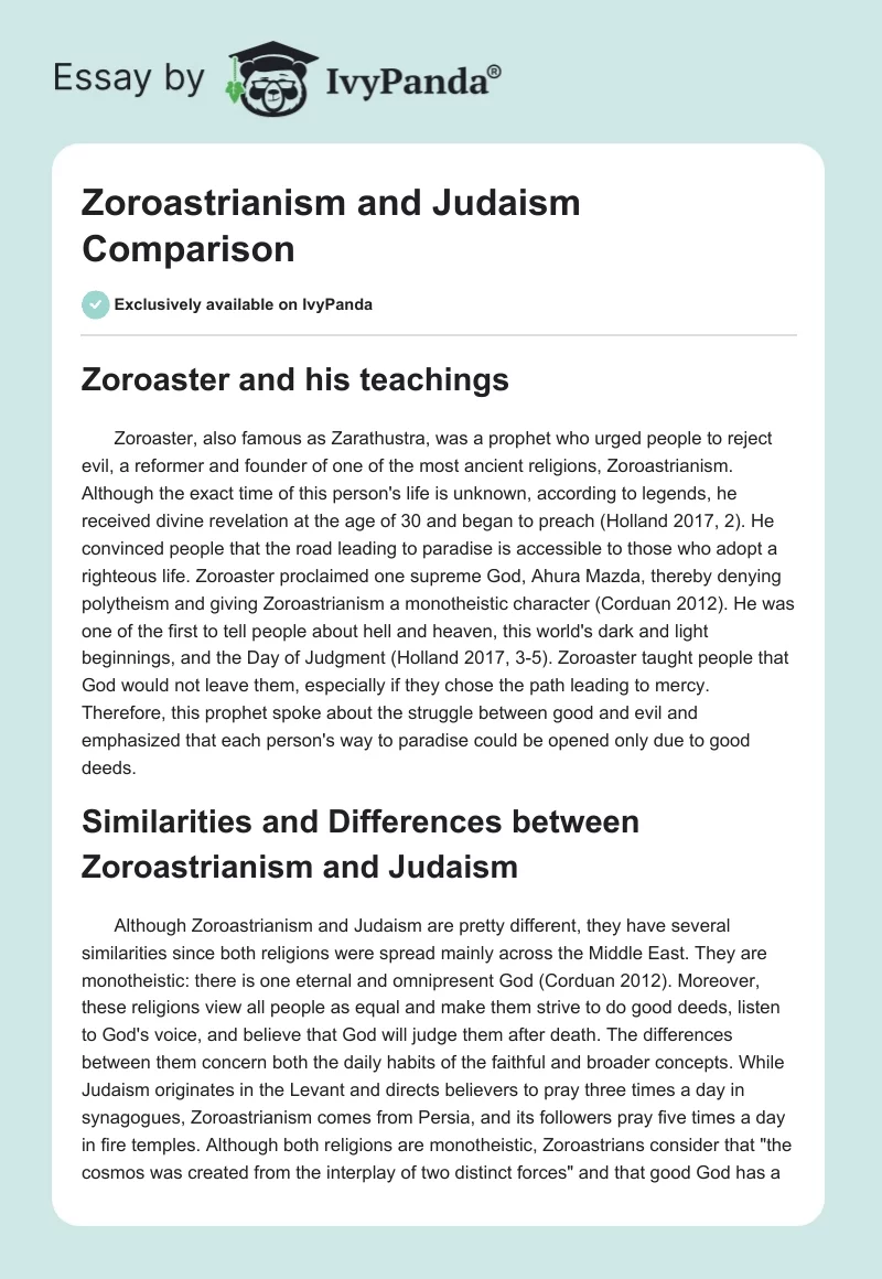 Zoroastrianism and Judaism Comparison. Page 1