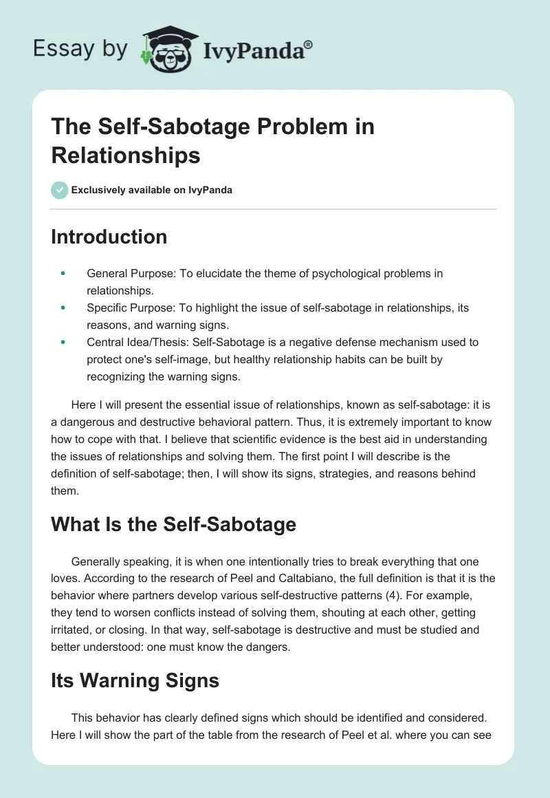 The Self-Sabotage Problem in Relationships. Page 1