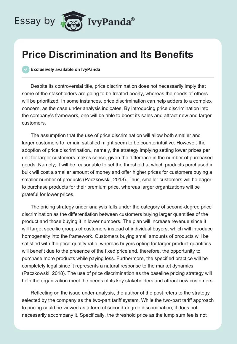 Price Discrimination and Its Benefits. Page 1