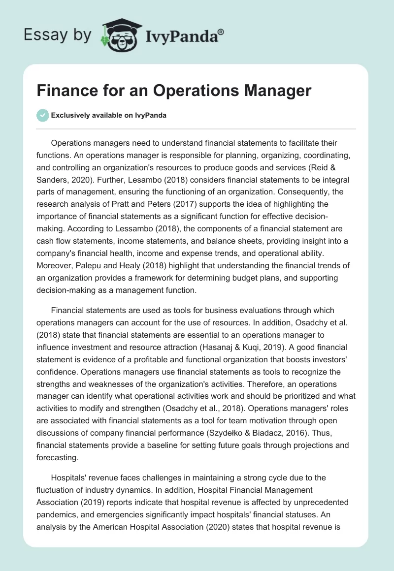 Finance for an Operations Manager. Page 1