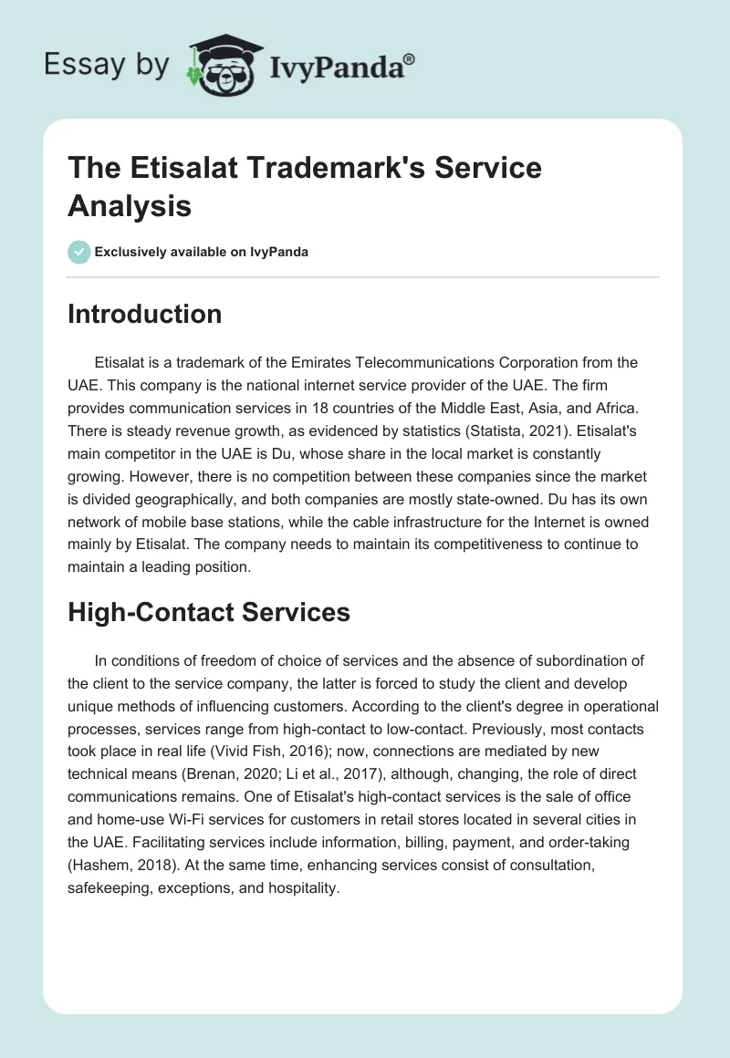 The Etisalat Trademark's Service Analysis. Page 1