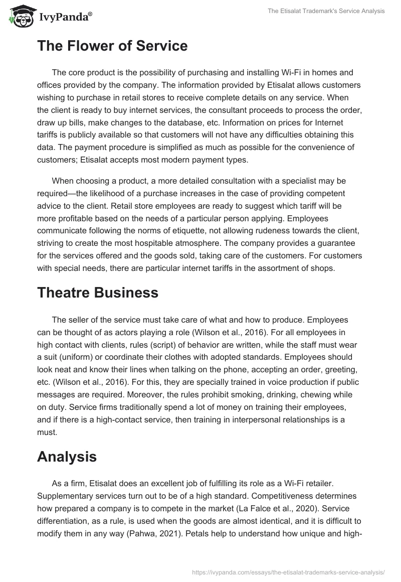The Etisalat Trademark's Service Analysis. Page 2