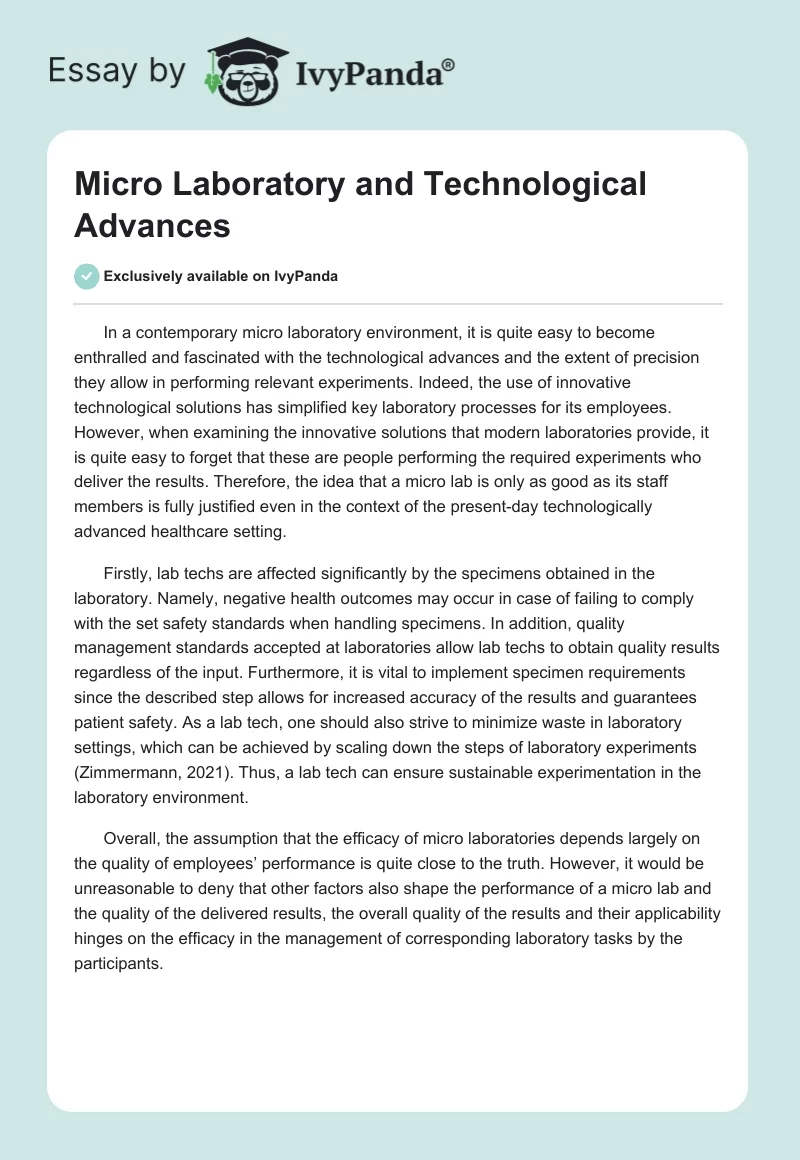 Micro Laboratory and Technological Advances. Page 1
