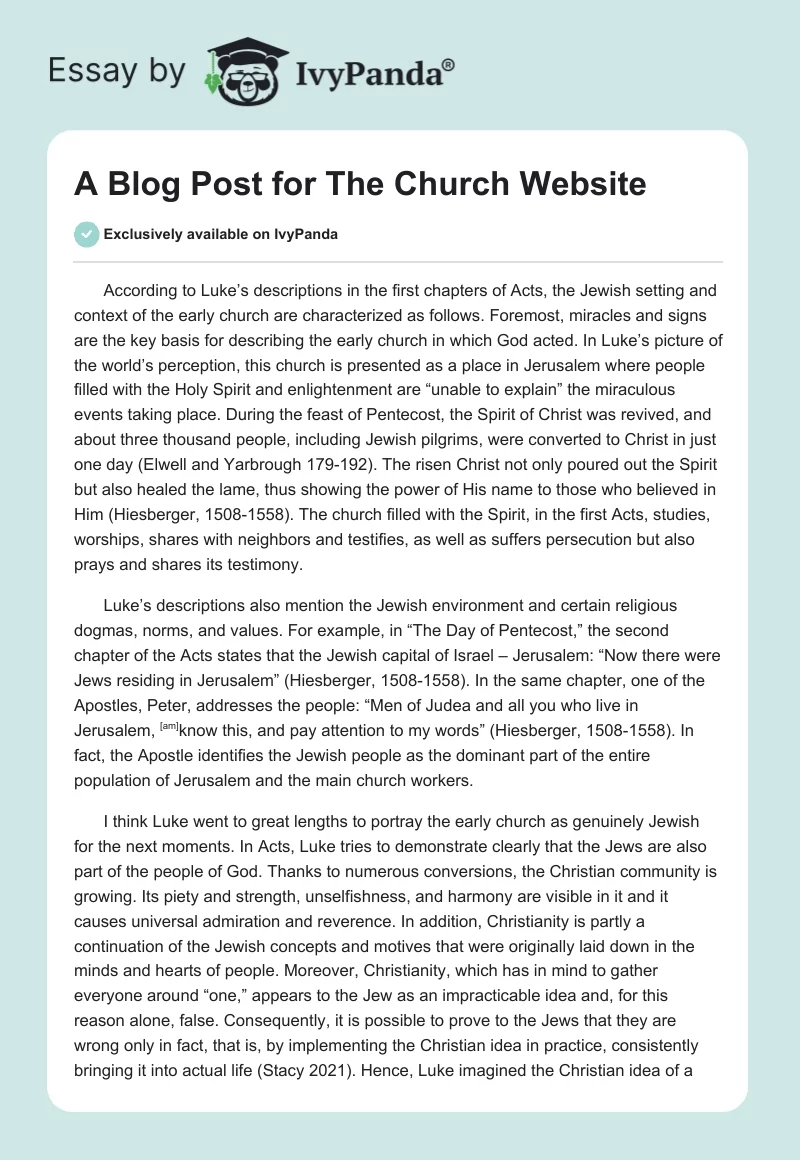 A Blog Post for the Church Website. Page 1