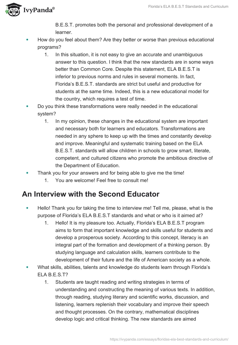 Florida’s ELA B.E.S.T Standards and Curriculum. Page 2