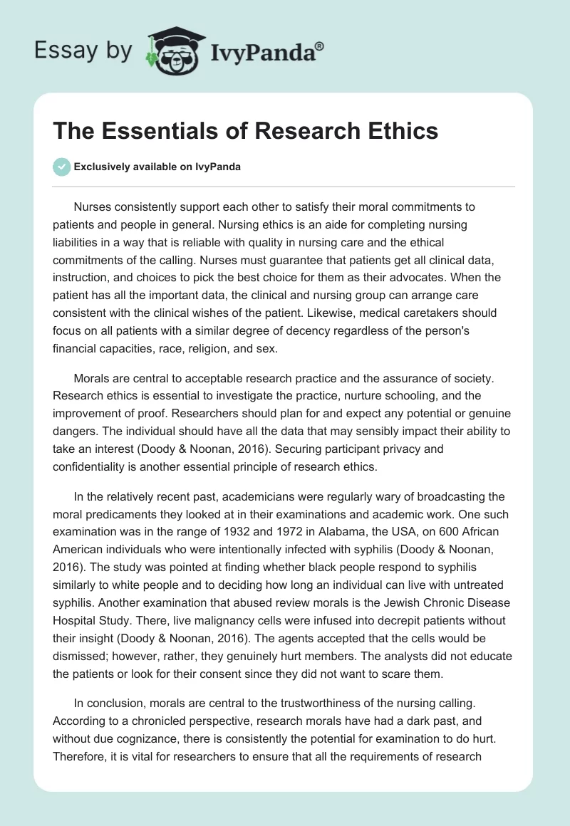 The Essentials of Research Ethics. Page 1