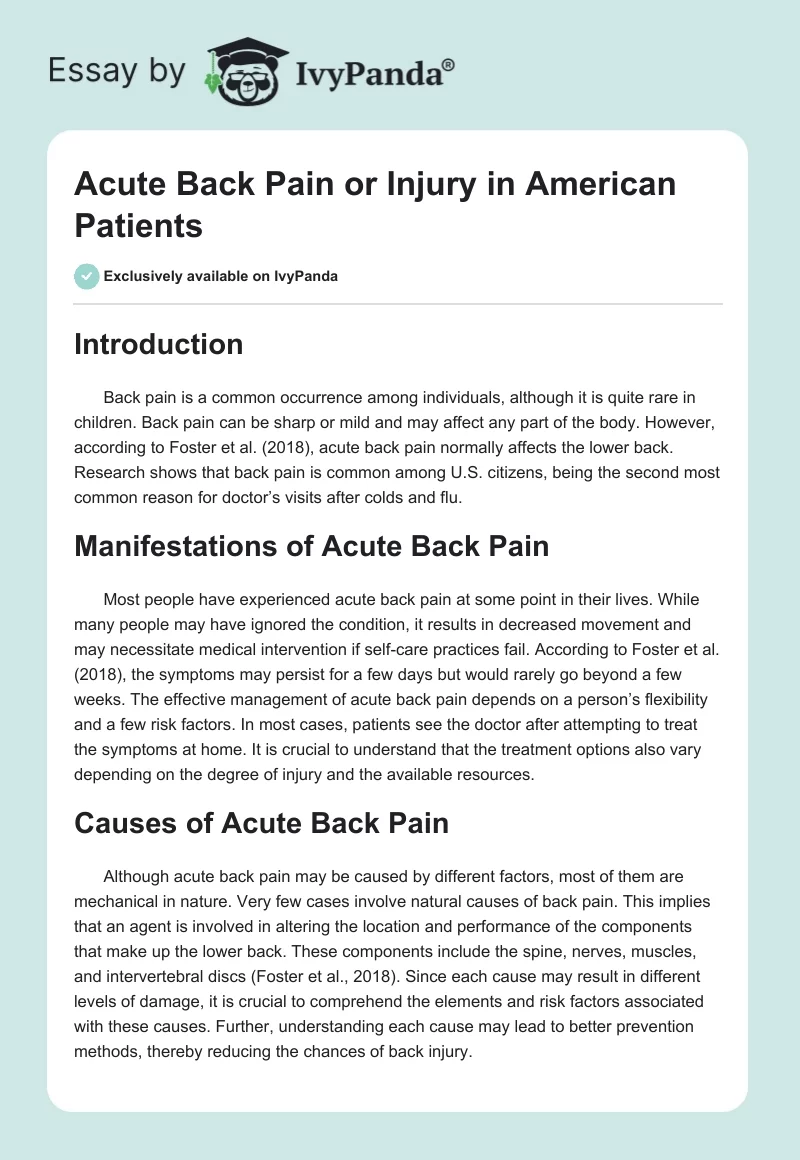 Acute Back Pain or Injury in American Patients. Page 1