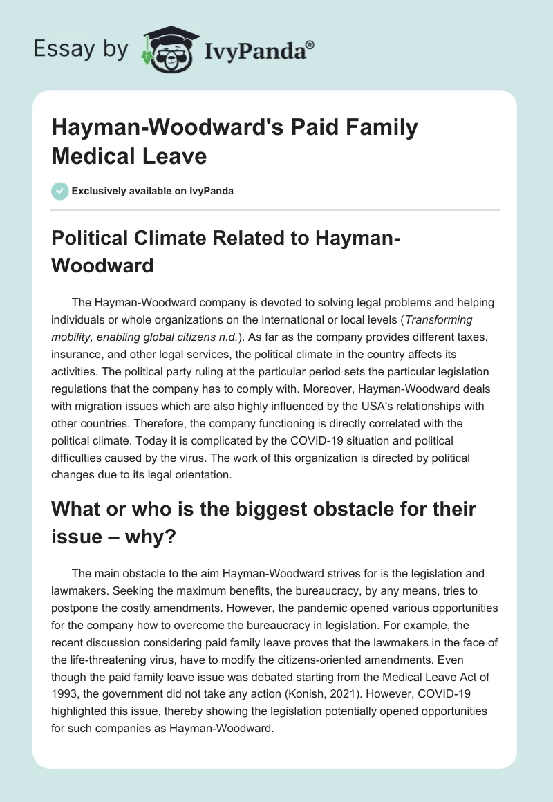 Hayman-Woodward's Paid Family Medical Leave. Page 1